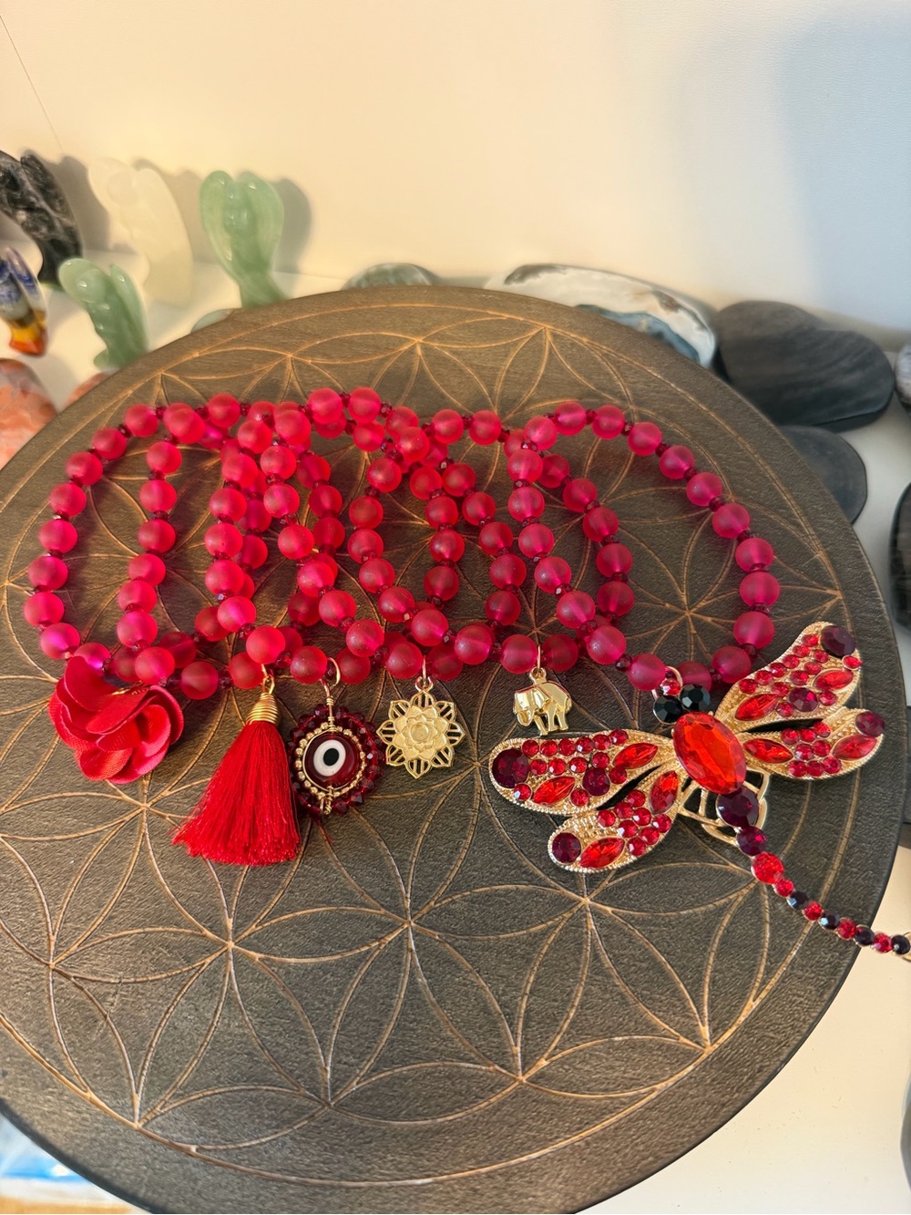 Red Beaded Charm Bracelet Set with Dragonfly Accent(Week Set bracelet)